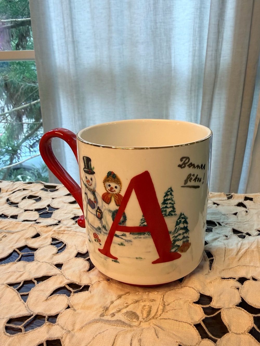 Anthropologie 2025 in Festive Red Letter 'A' Holiday Ceramic Mug